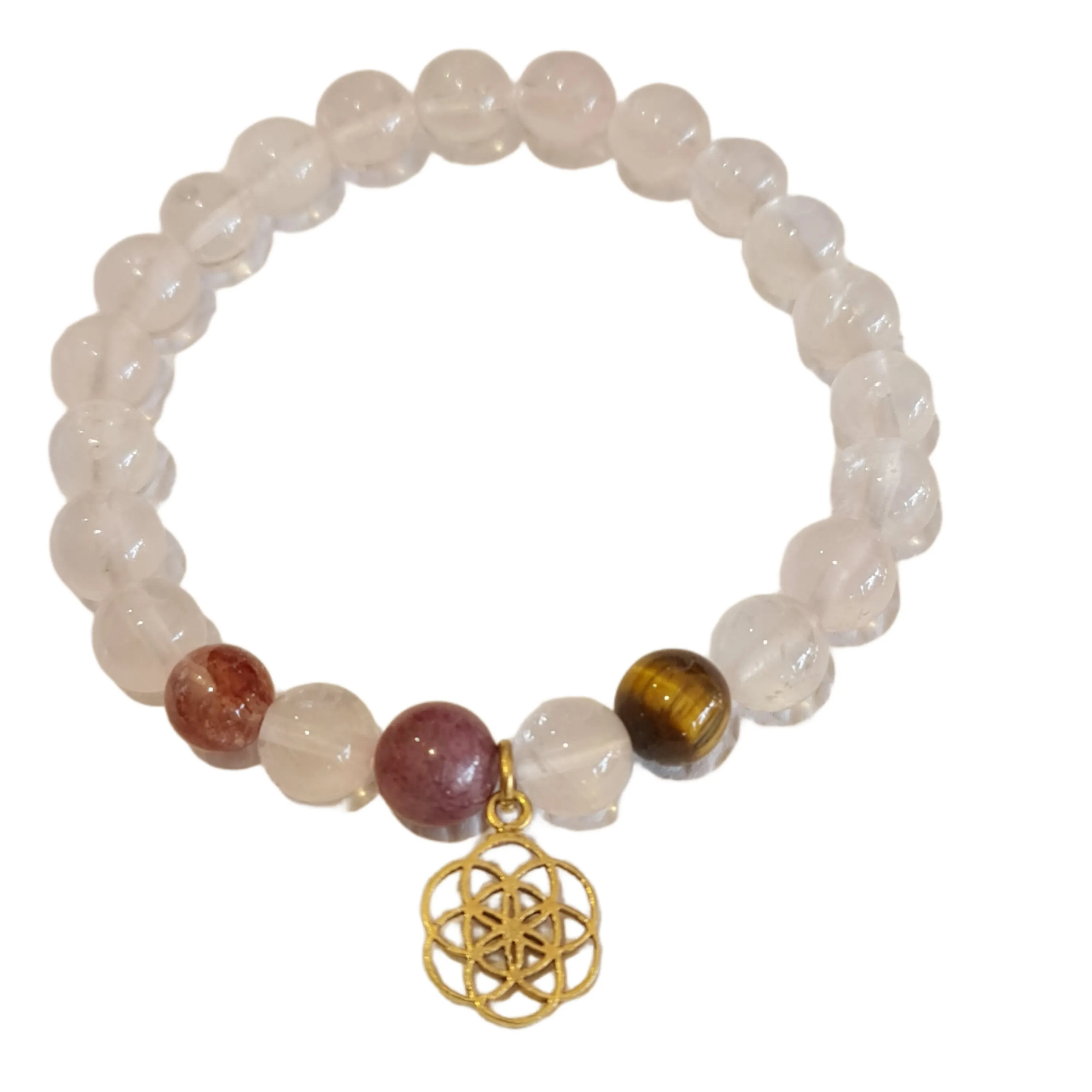 Love Me Seed of Life Stone bracelet Rose Quartz and Rhodonite