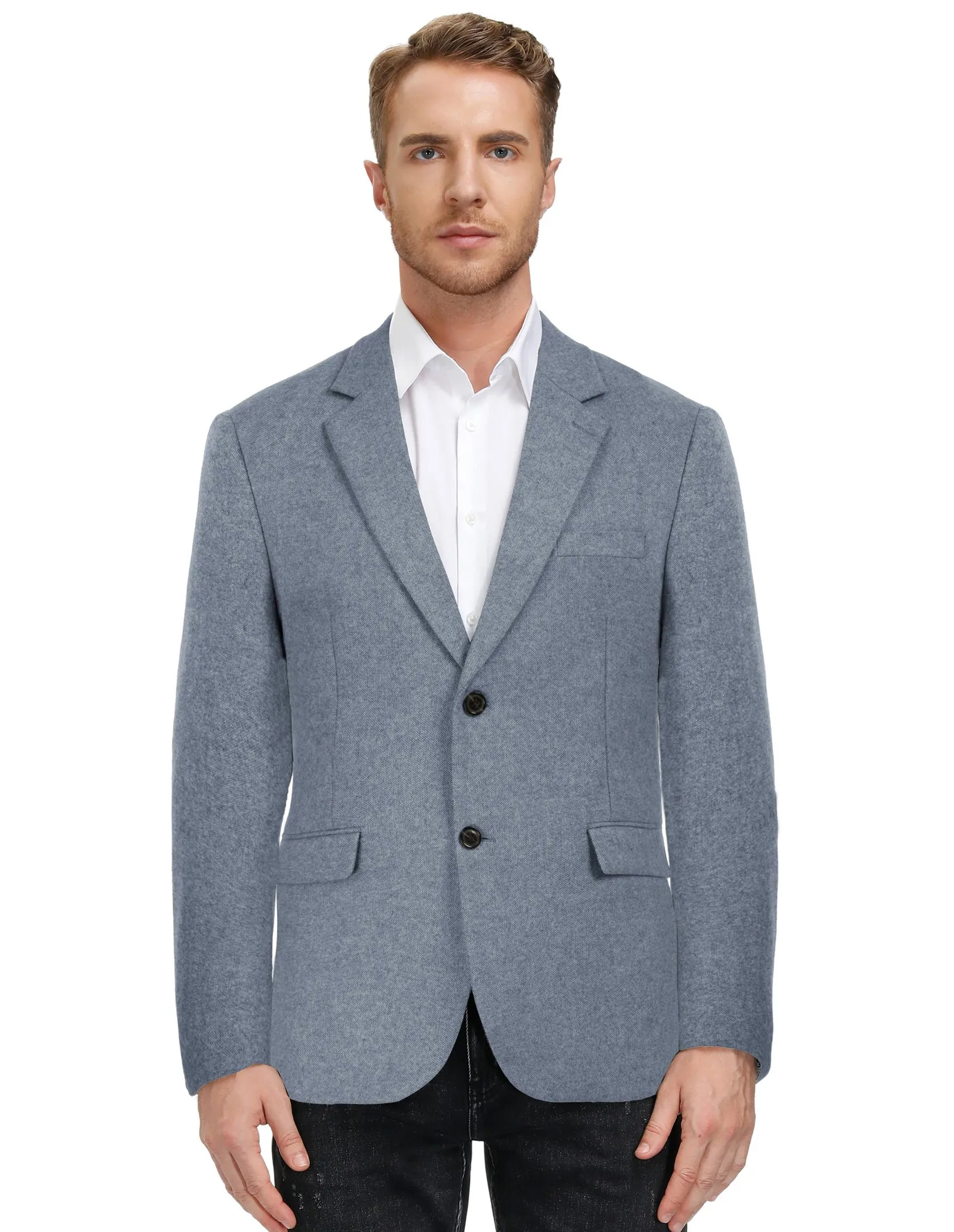 Men Two Buttons Blazer Coat Notch Lapel Wool Blends Suit Coat