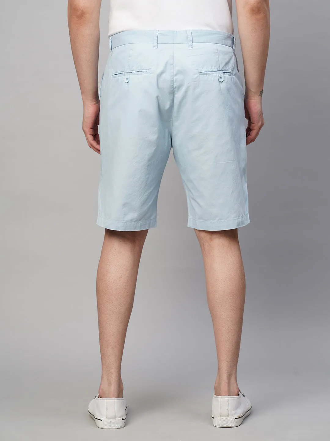 Men's Light Blue Cotton  Regular Fit Shorts