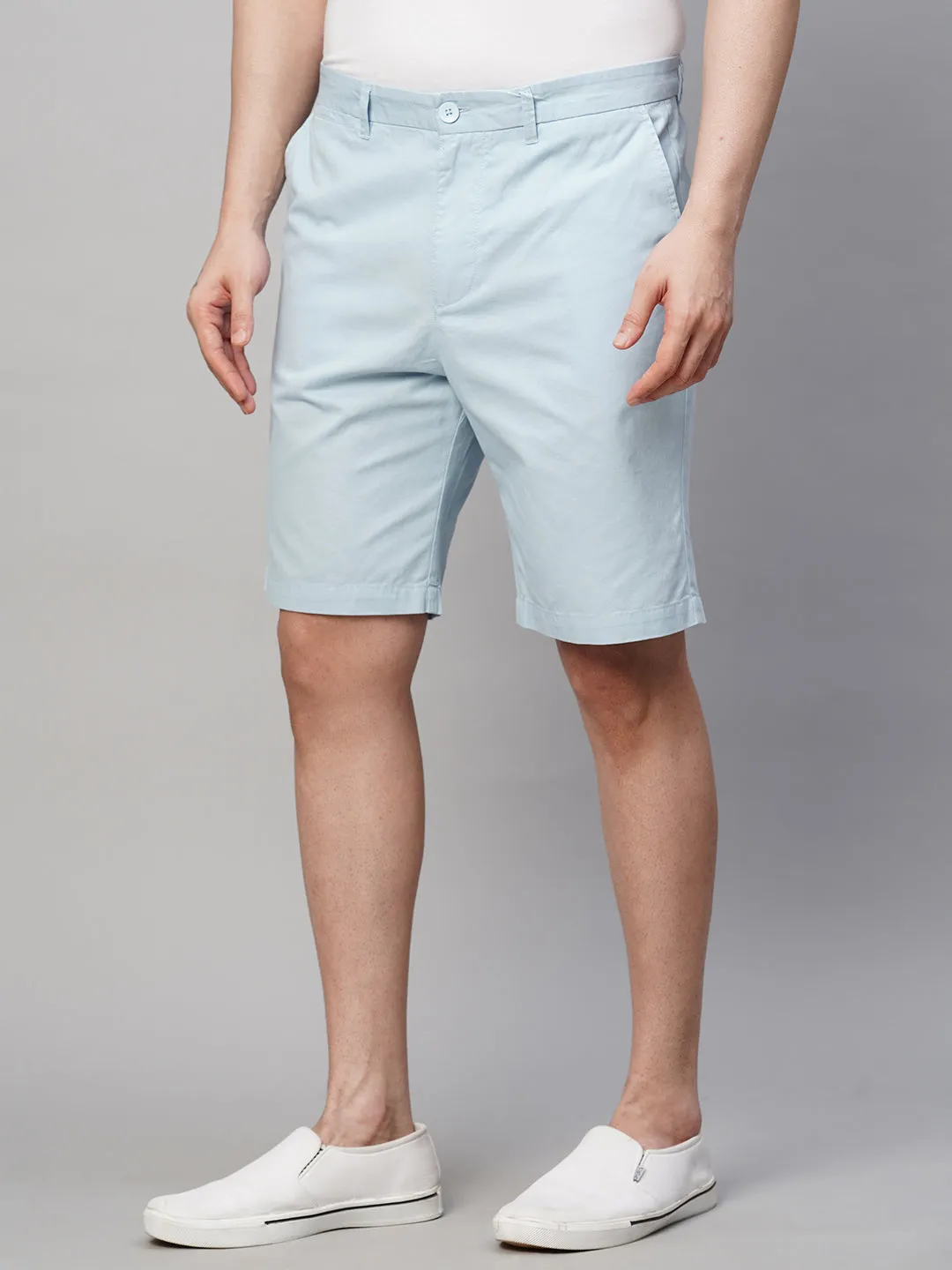 Men's Light Blue Cotton  Regular Fit Shorts