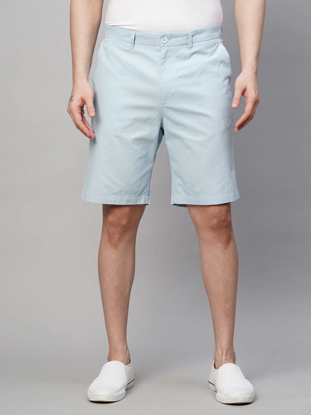 Men's Light Blue Cotton  Regular Fit Shorts