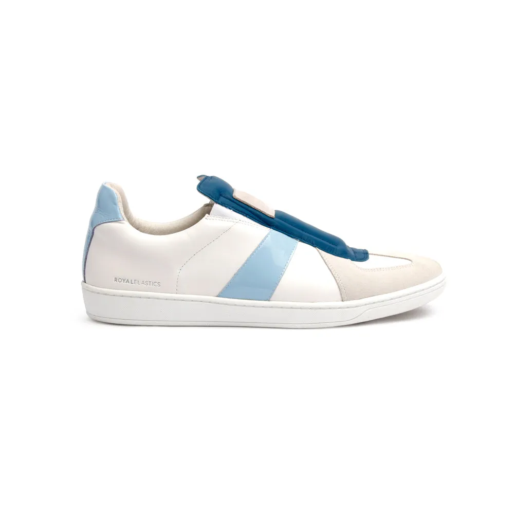 Men's Smooth White Blue Leather Low Tops 01584-005