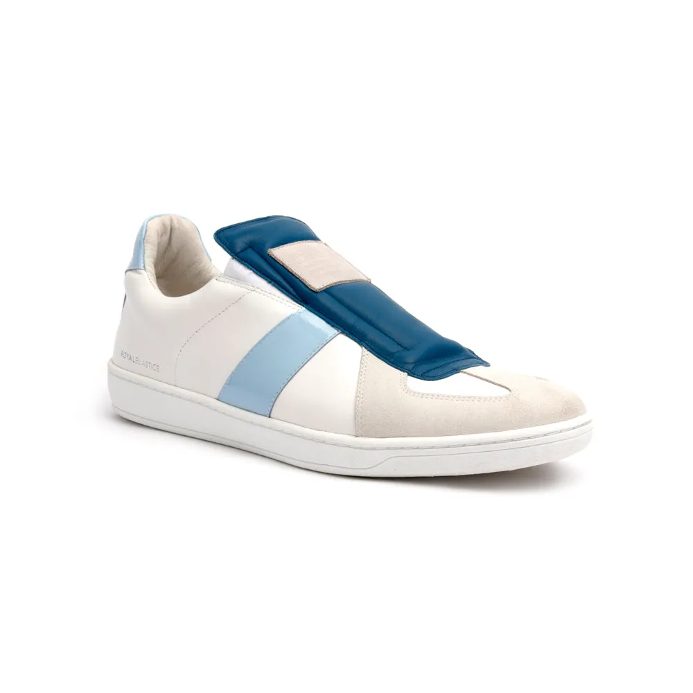 Men's Smooth White Blue Leather Low Tops 01584-005