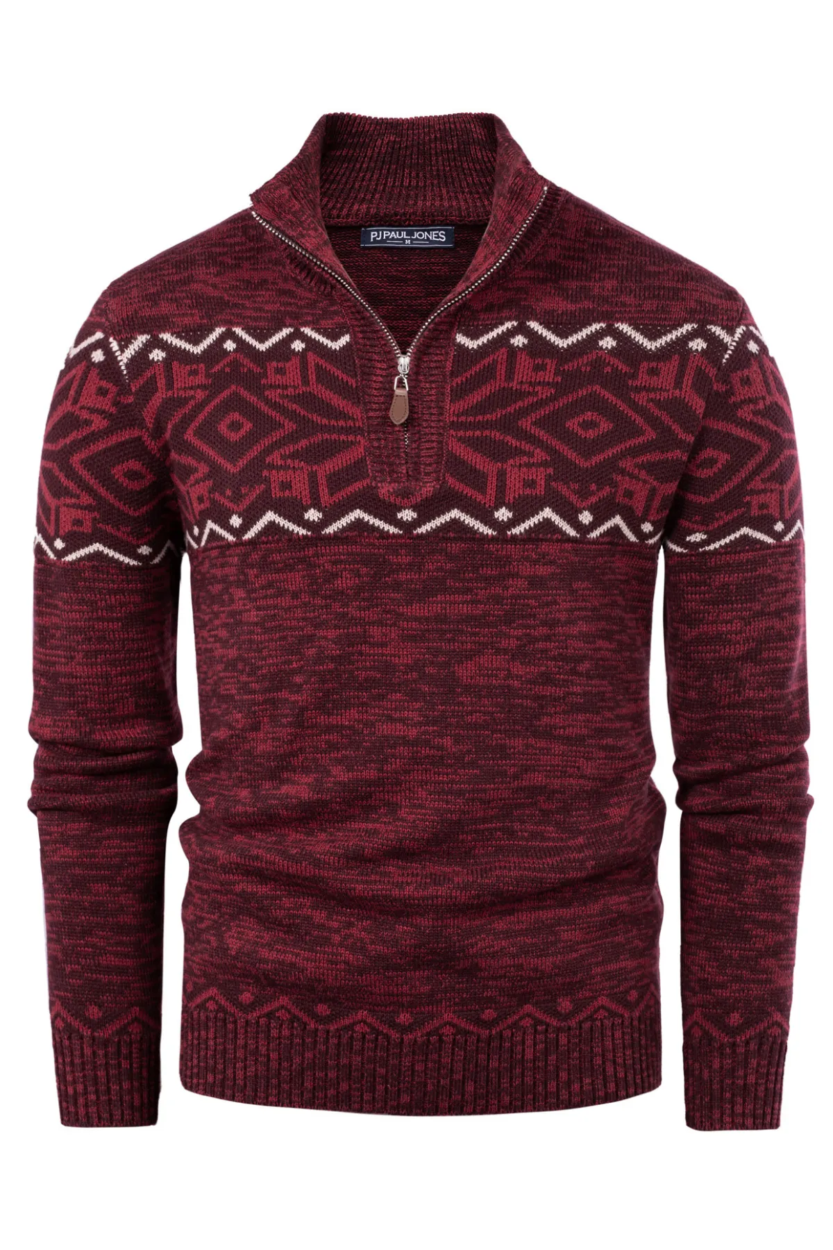 Men's Sweater Mock Neck Sweater Fair Isle Pattern Pullover Sweater Brown