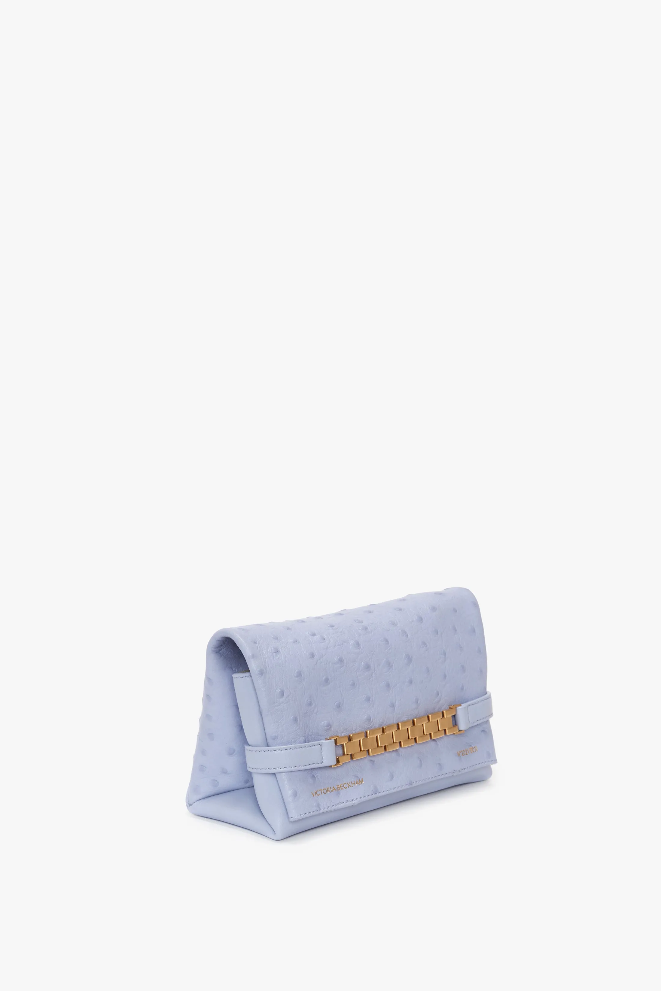 Mini Chain Pouch With Long Strap In Frost Ostrich-Effect Leather