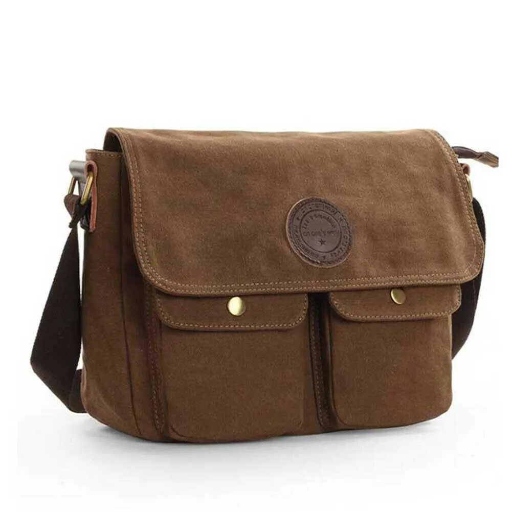 MROYALE™ Vintage Canvas Crossbody Messenger Bag - Men's Brown Outdoor