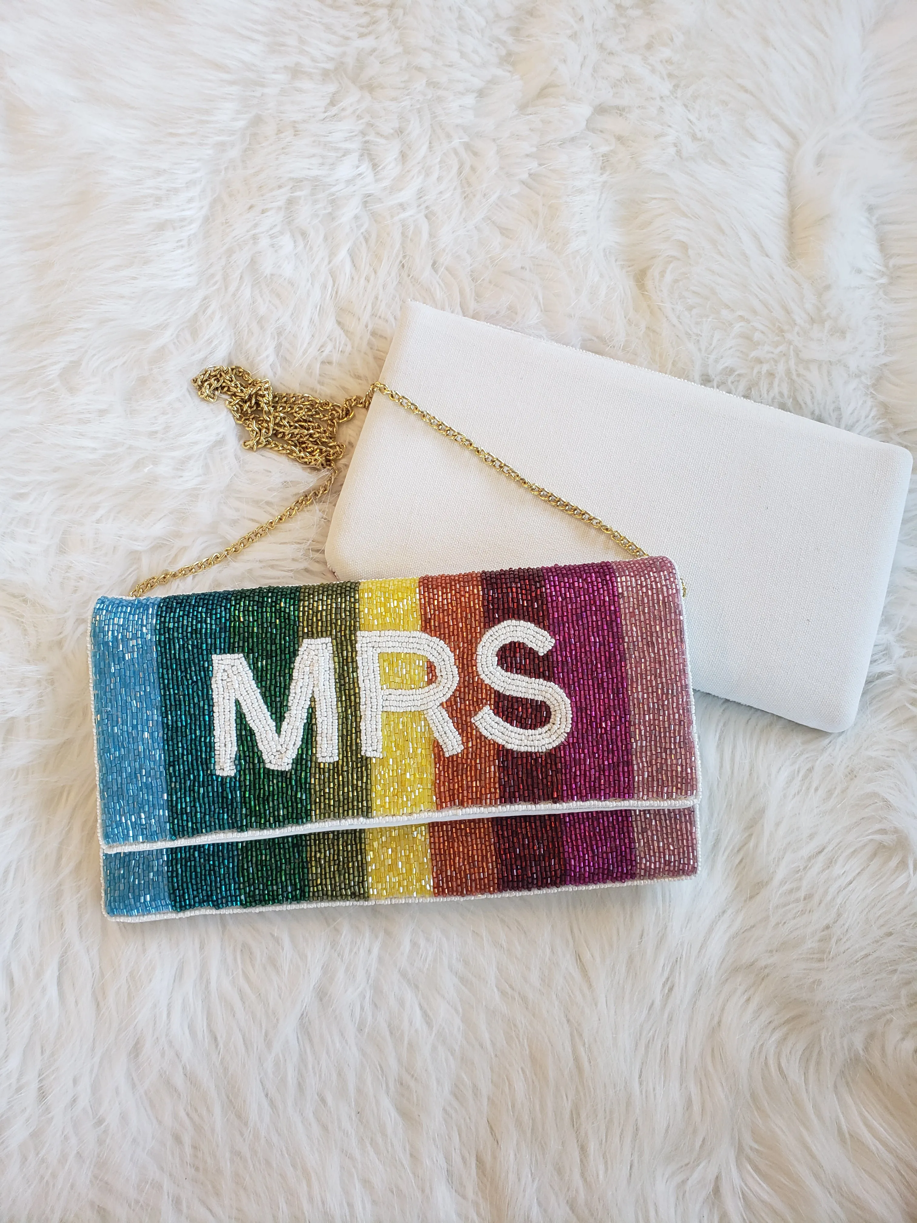 'MRS' Beaded Crossbody/Clutch - Rainbow