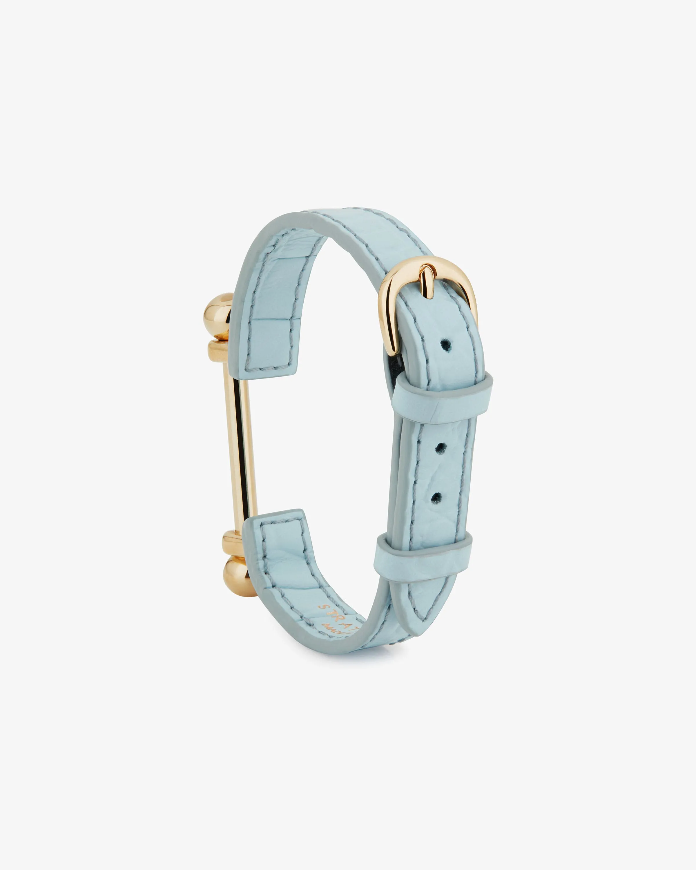 Music Bar Bracelet - Croc-Embossed Leather Duck Egg Blue