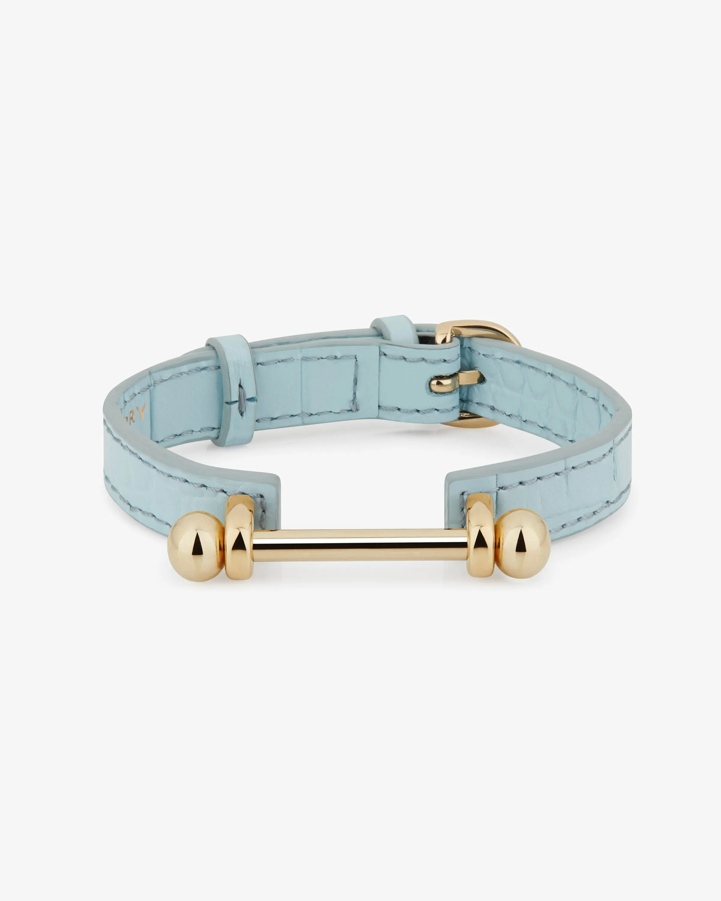 Music Bar Bracelet - Croc-Embossed Leather Duck Egg Blue