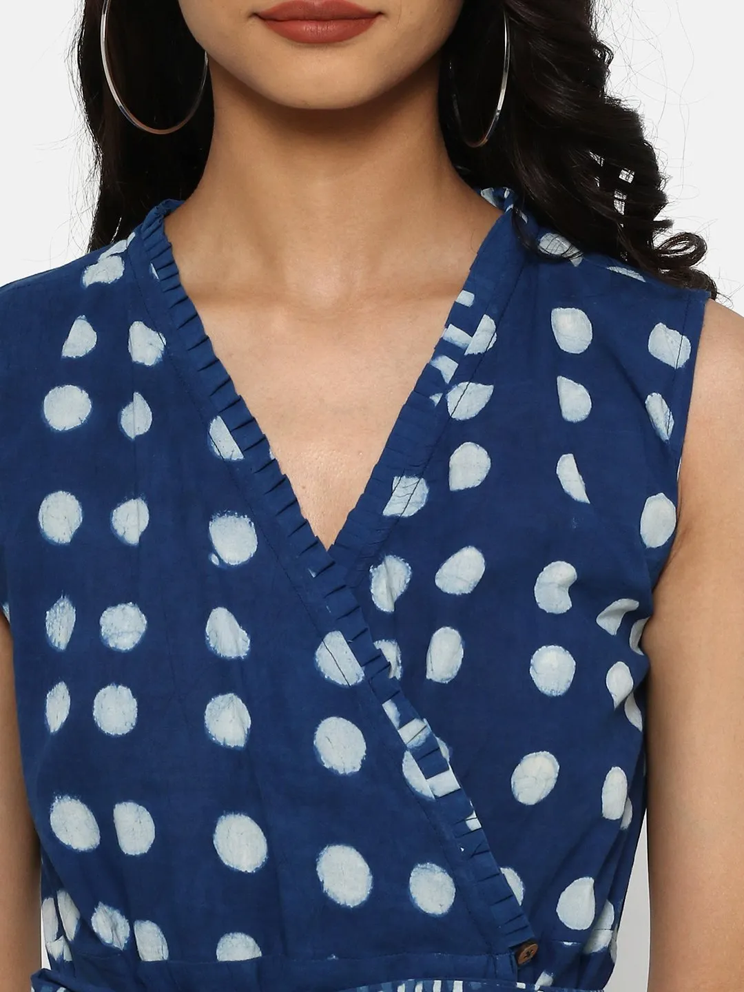 Neelam Indigo Dyed Hand Block Printed Polka Dress