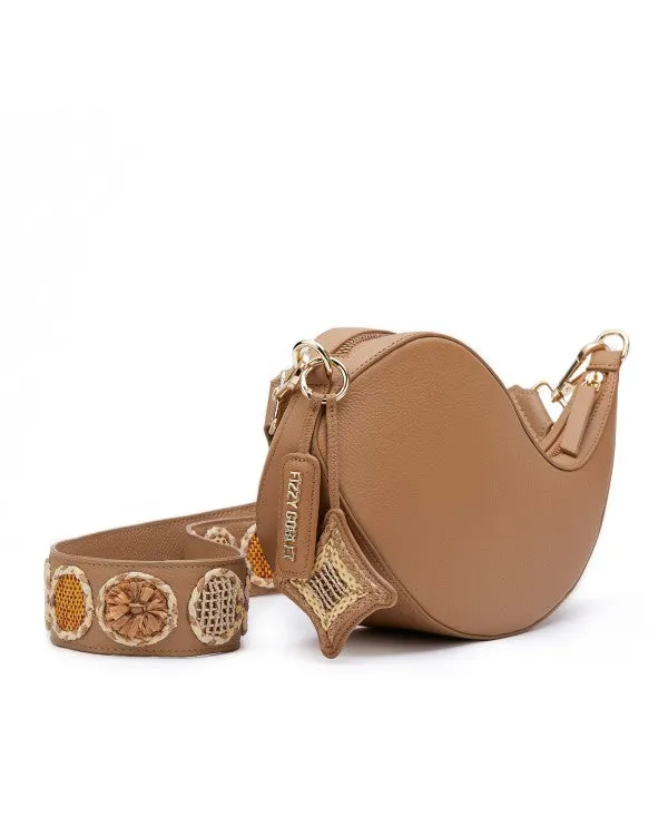 NEO Crossbody Bag Leather : Tan With Raffia Belt