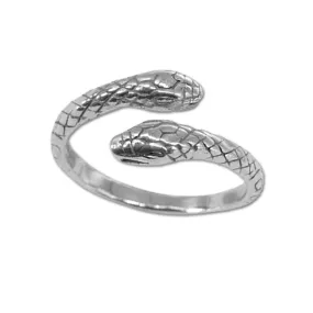 NEW: Double Headed Snake Ring, Adjustable Sterling Silver Open Snake Ring, Two Headed Snake