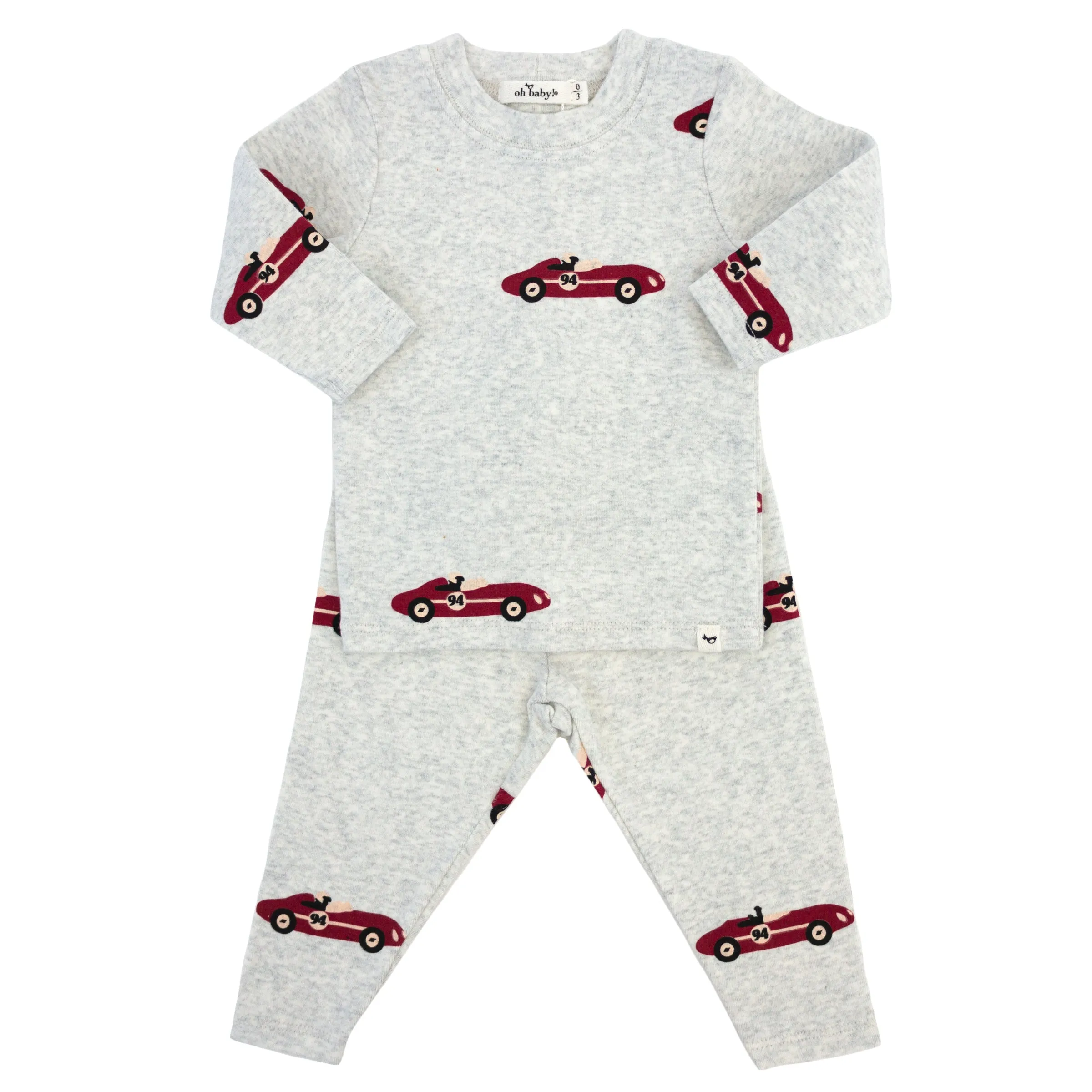 oh baby! Two Piece Set - Racecar Print - Heather Gray