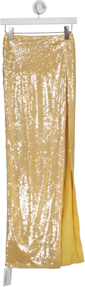 Oh Polly Yellow Sheer Sequin Mid Rise Maxi Skirt UK 6