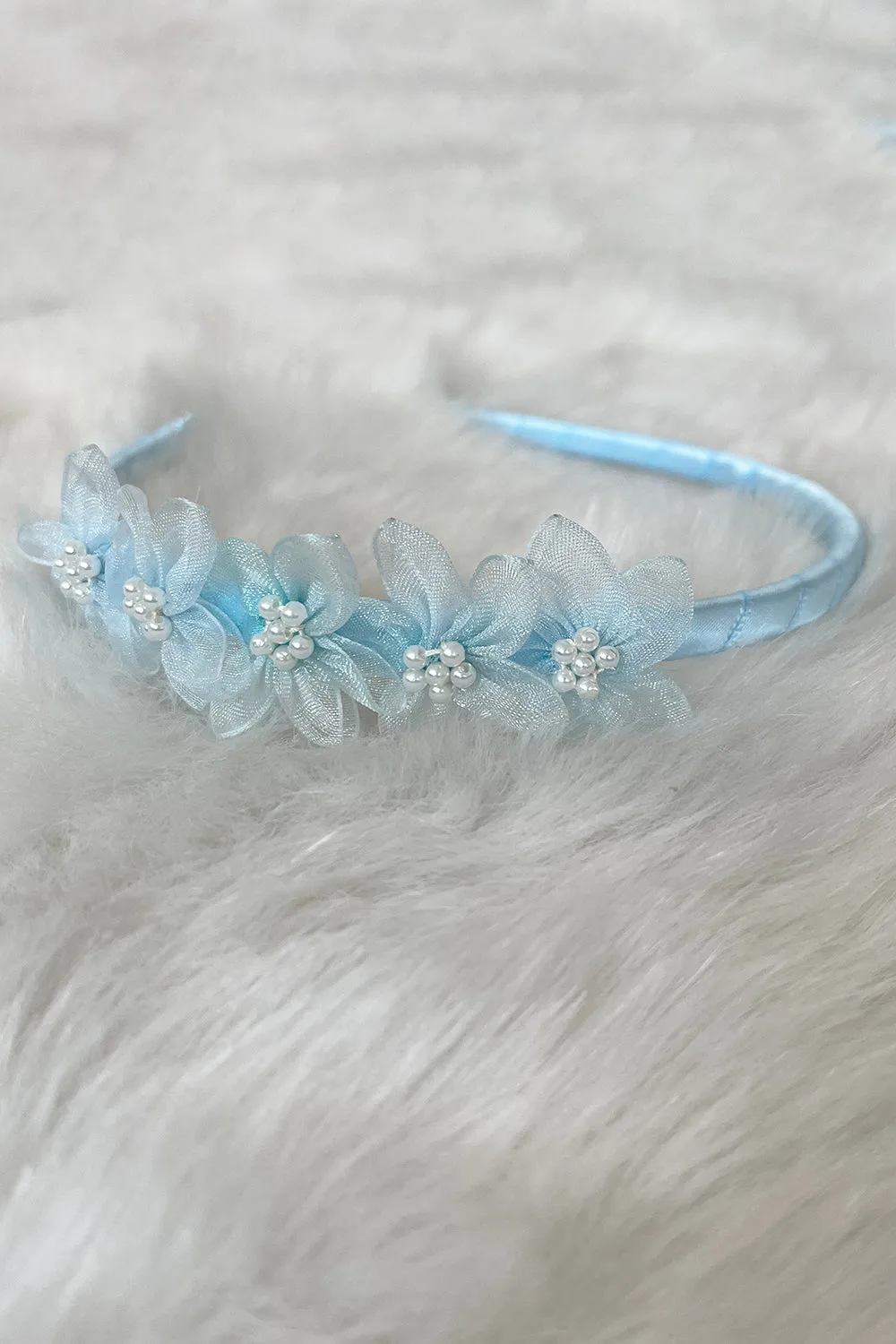 Organza Flower Headband with Pearl Detailing