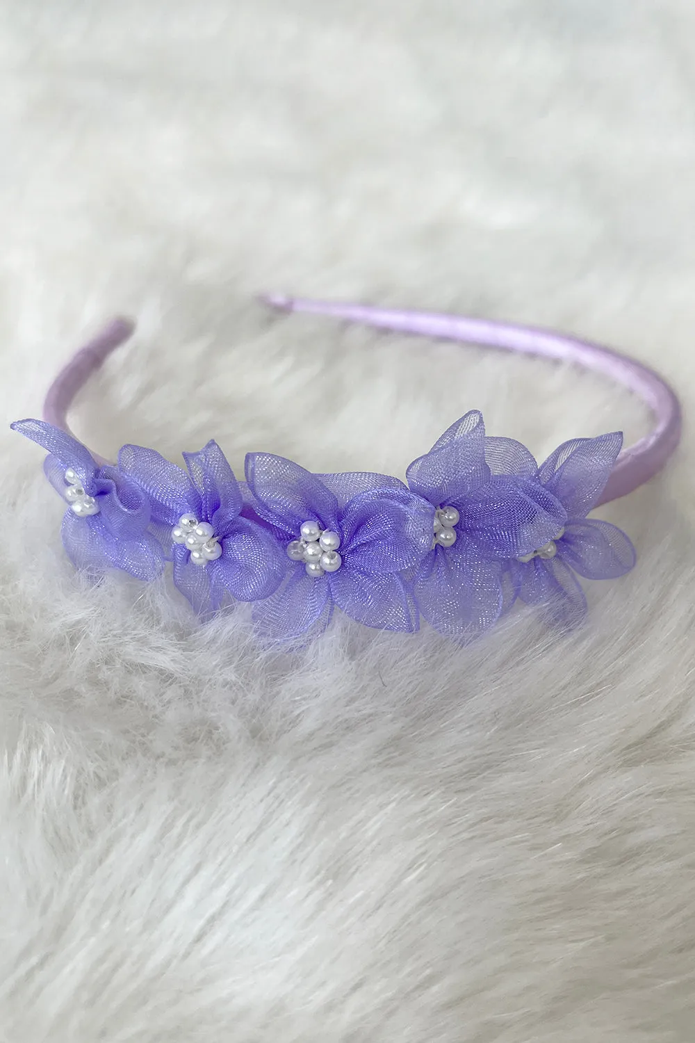 Organza Flower Headband with Pearl Detailing