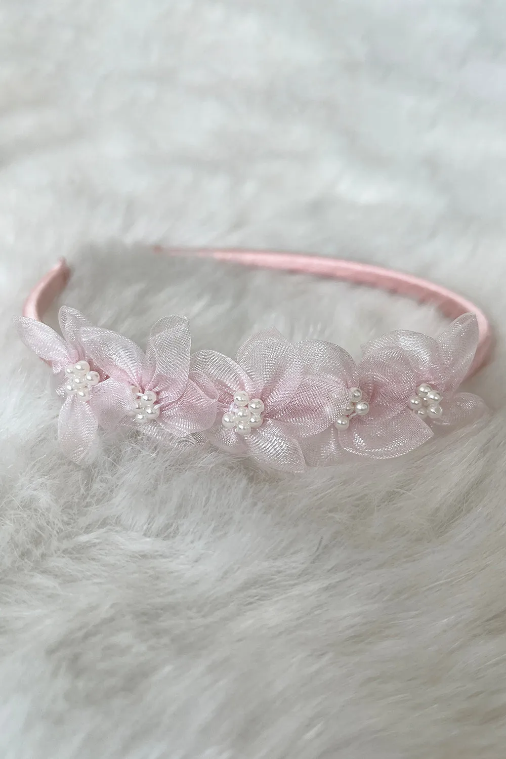 Organza Flower Headband with Pearl Detailing