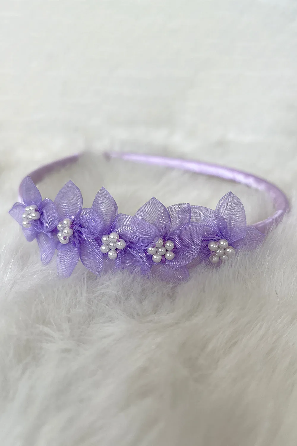 Organza Flower Headband with Pearl Detailing