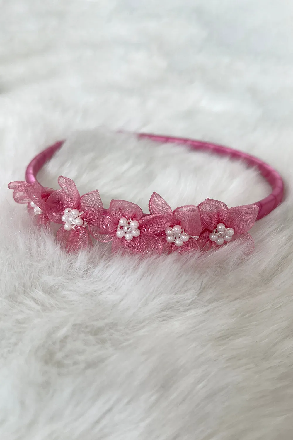 Organza Flower Headband with Pearl Detailing