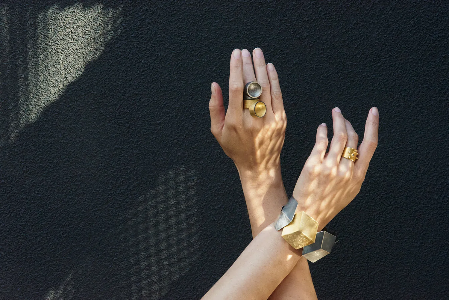 Oxidized Silver, Ruthenium & Gold Finished Ring