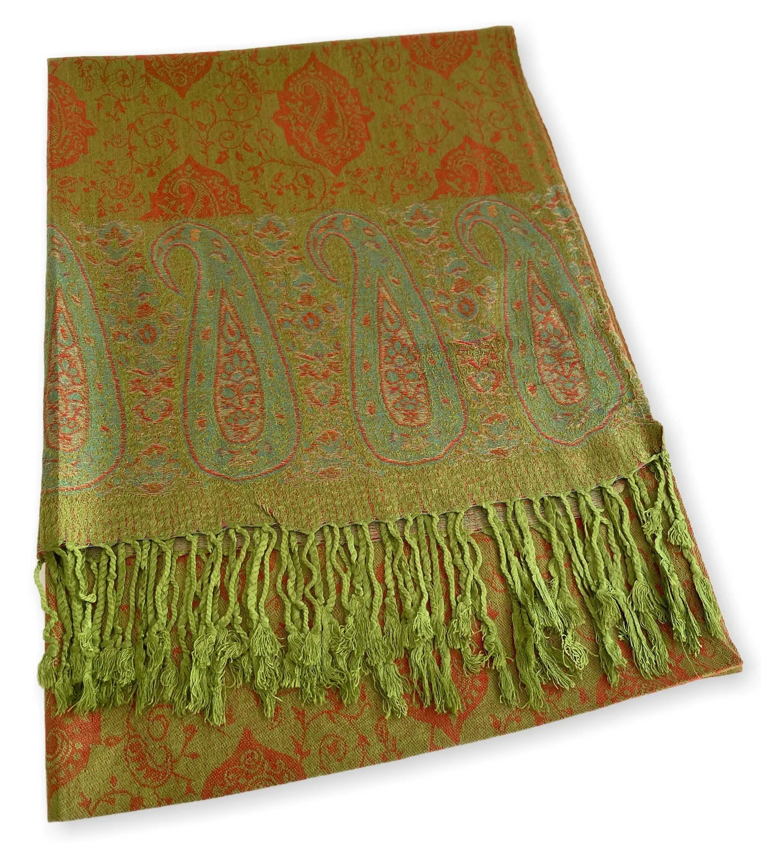 PAISLEY PRINT GREEN LIGHTWEIGHT PASHMINA SHAWL SCARF