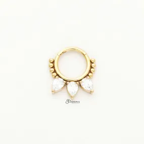 Pear CZ Hinged Segment Hoop Ring - Gold