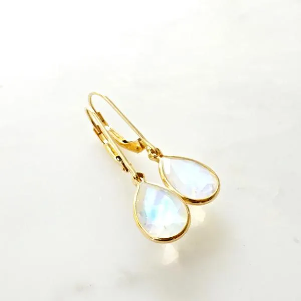 Pear Moonstone Drop Earrings - Rainbow Moonstone Pear Drop Earrings for Women