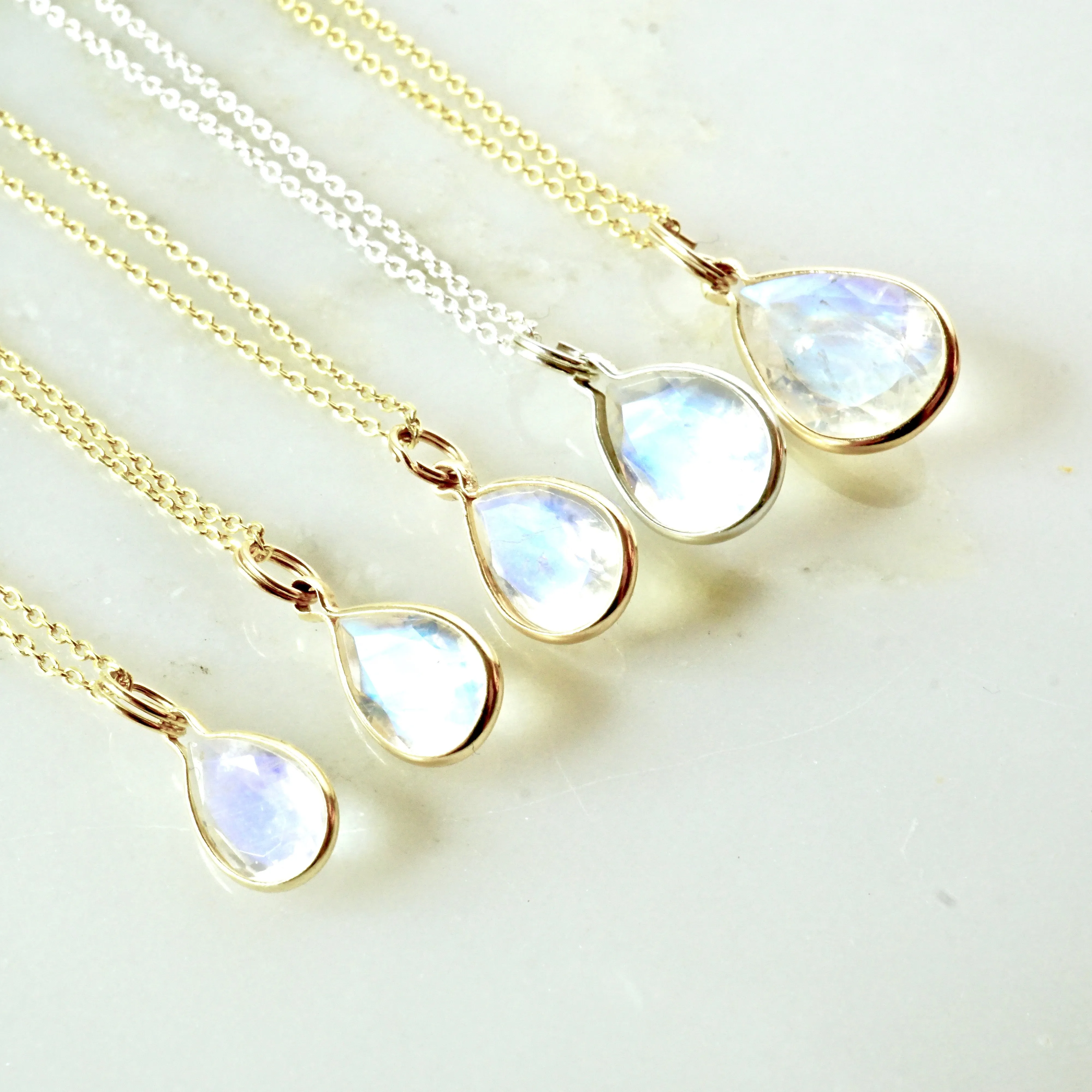 Pear Moonstone Drop Earrings - Rainbow Moonstone Pear Drop Earrings for Women