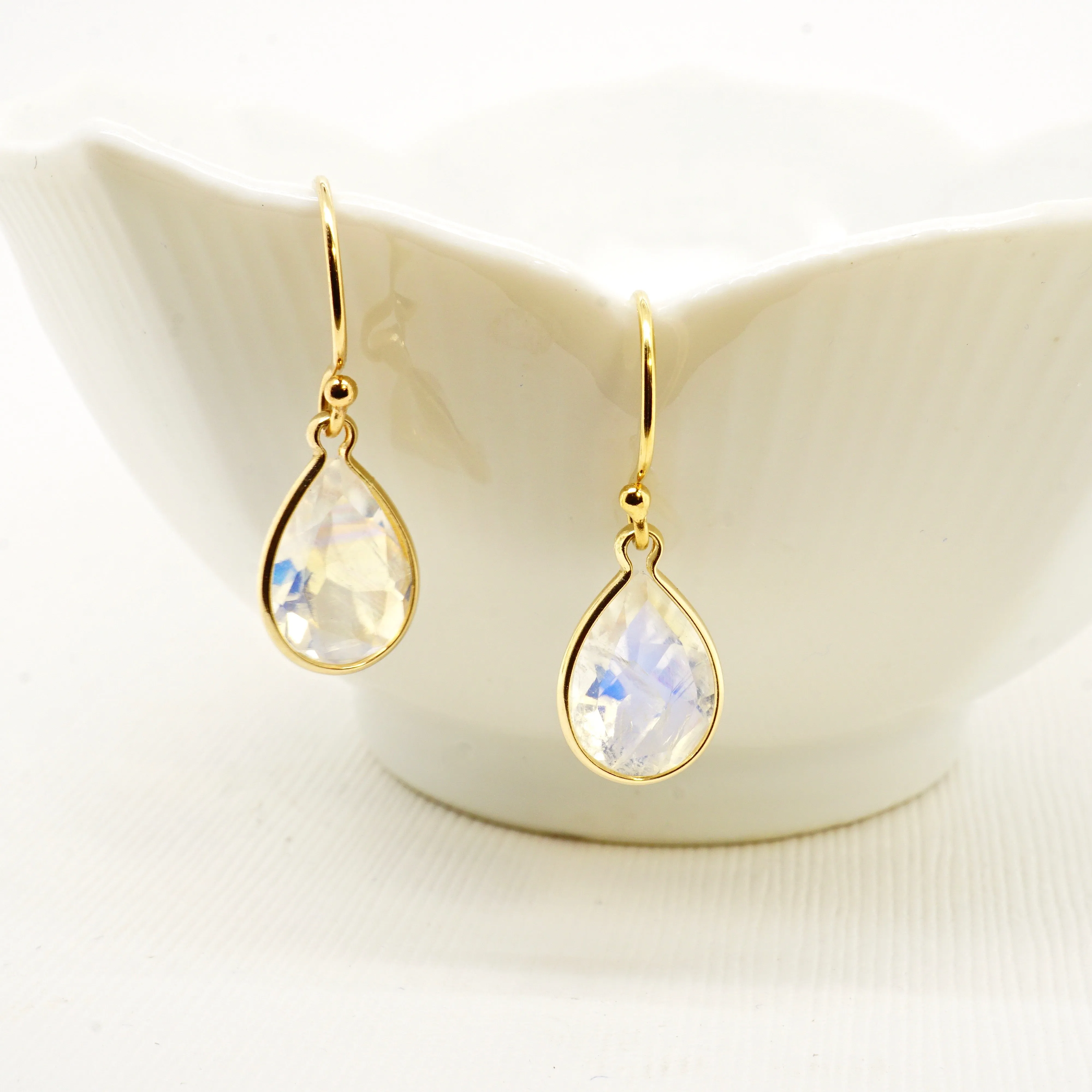 Pear Moonstone Drop Earrings - Rainbow Moonstone Pear Drop Earrings for Women