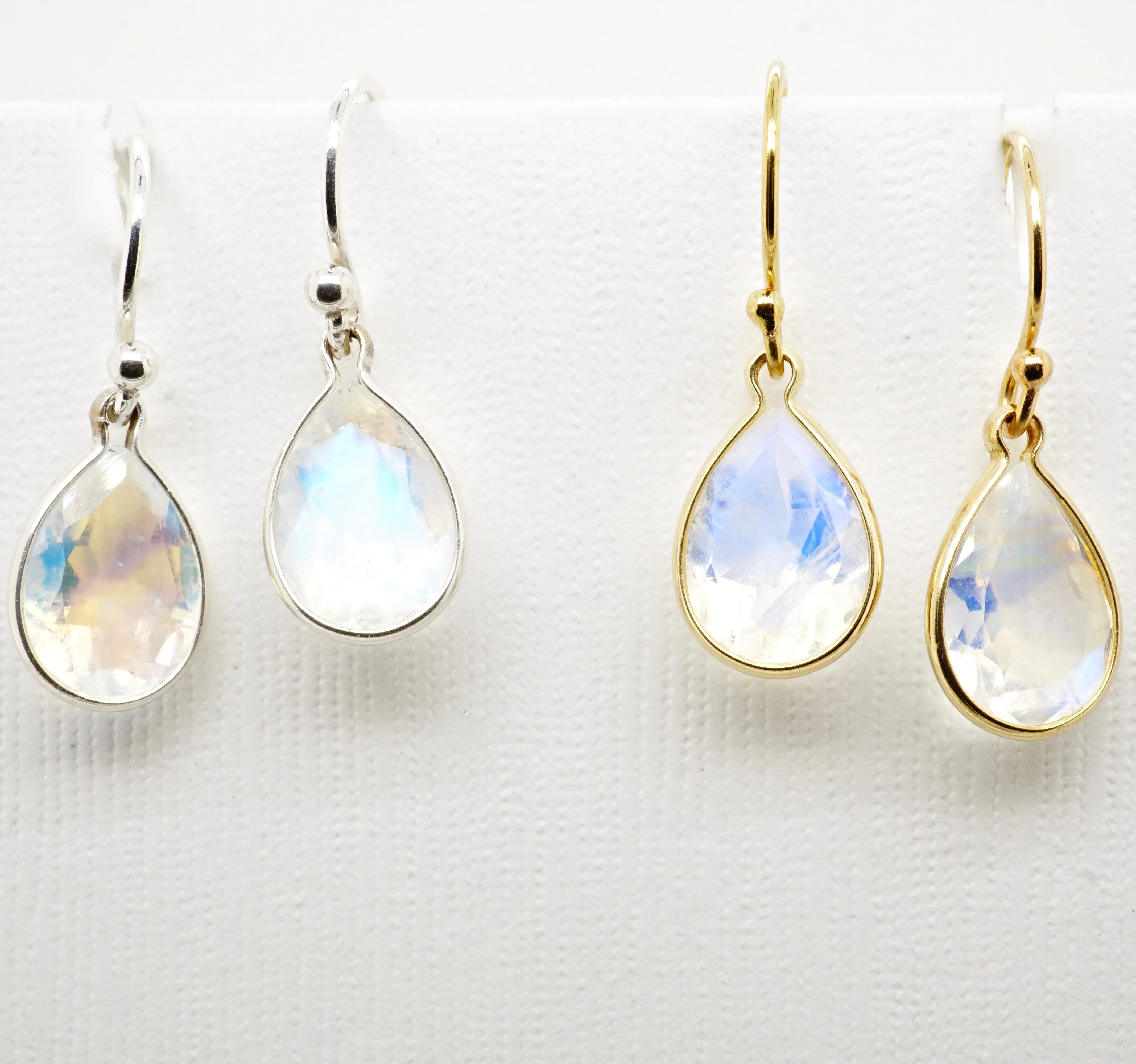 Pear Moonstone Drop Earrings - Rainbow Moonstone Pear Drop Earrings for Women