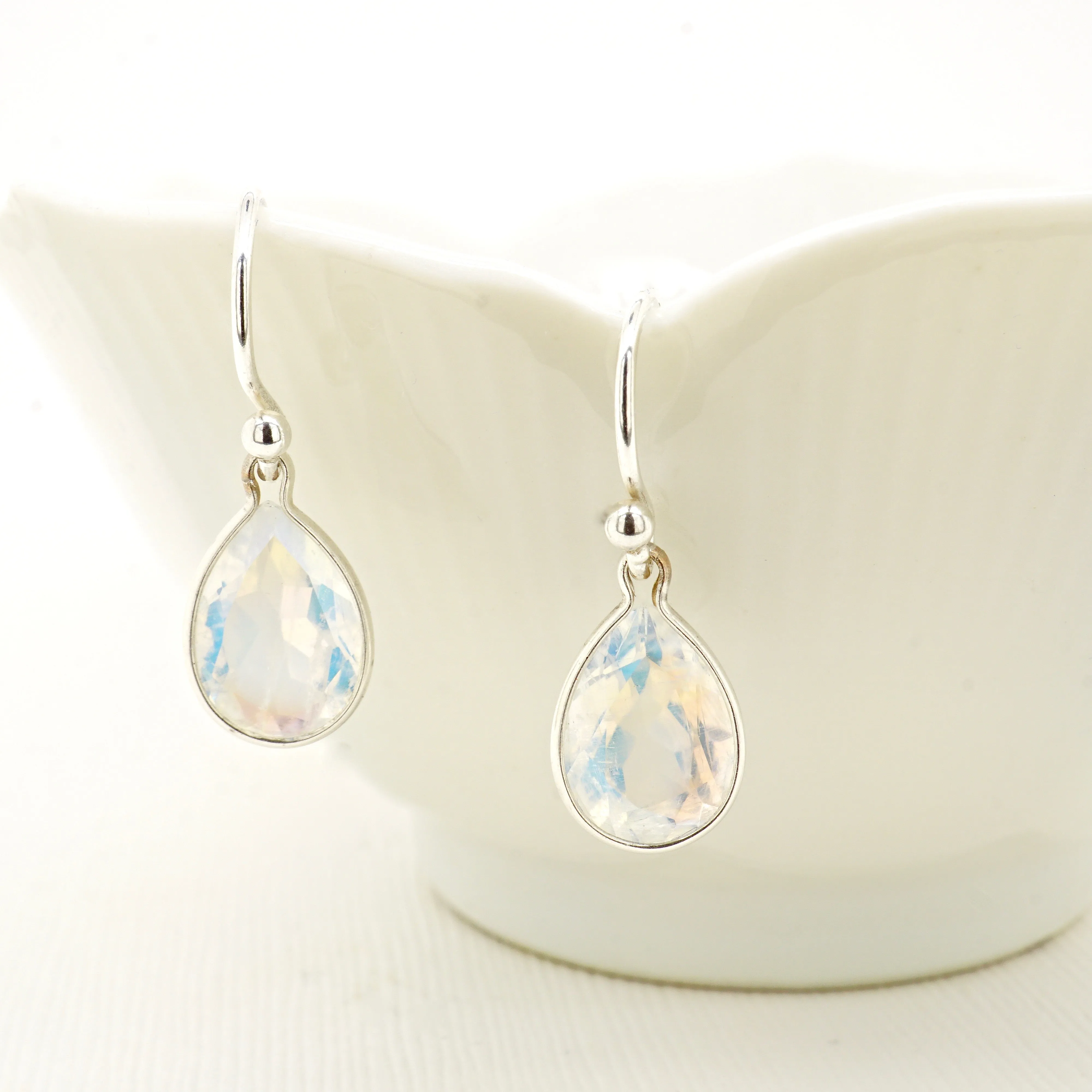 Pear Moonstone Drop Earrings - Rainbow Moonstone Pear Drop Earrings for Women