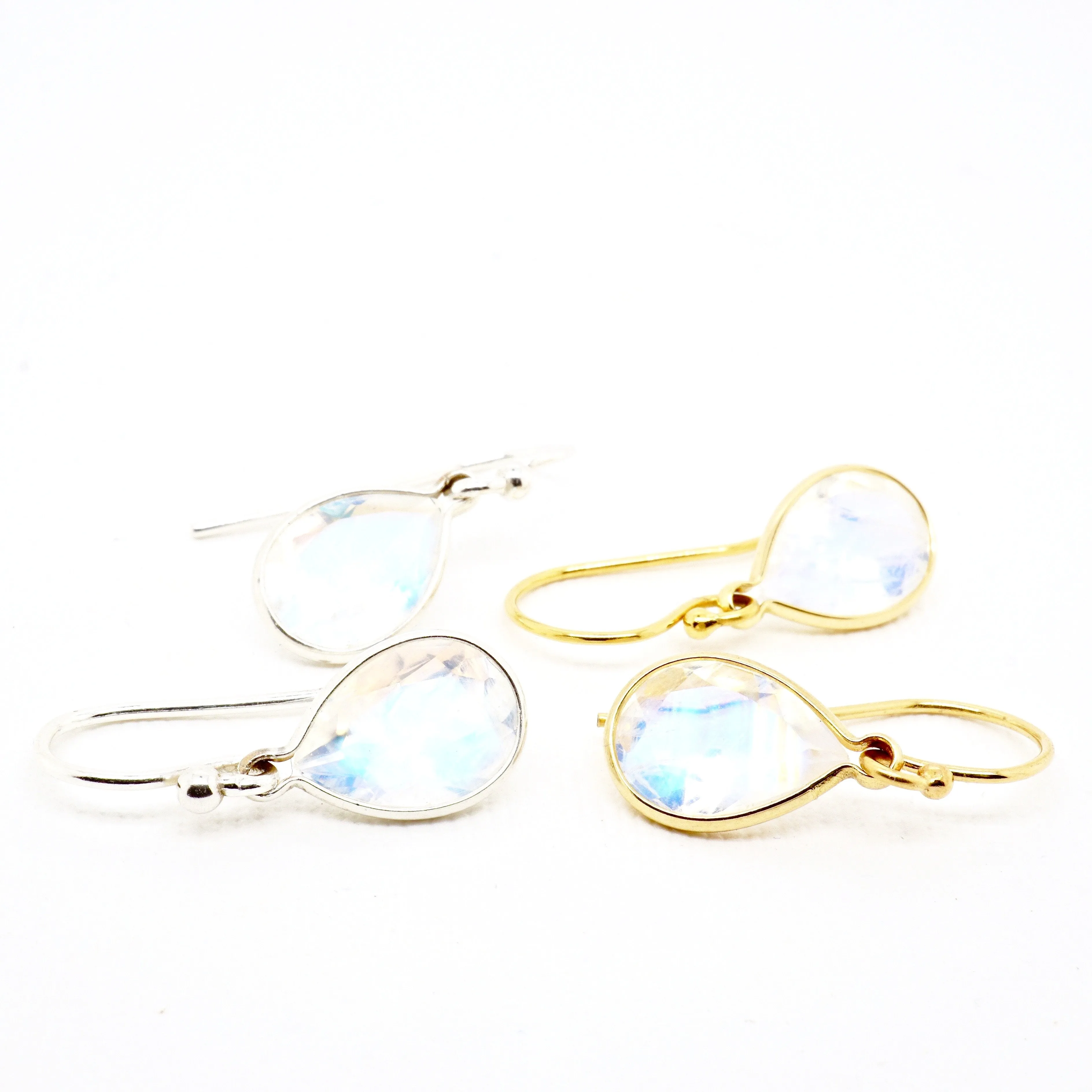 Pear Moonstone Drop Earrings - Rainbow Moonstone Pear Drop Earrings for Women