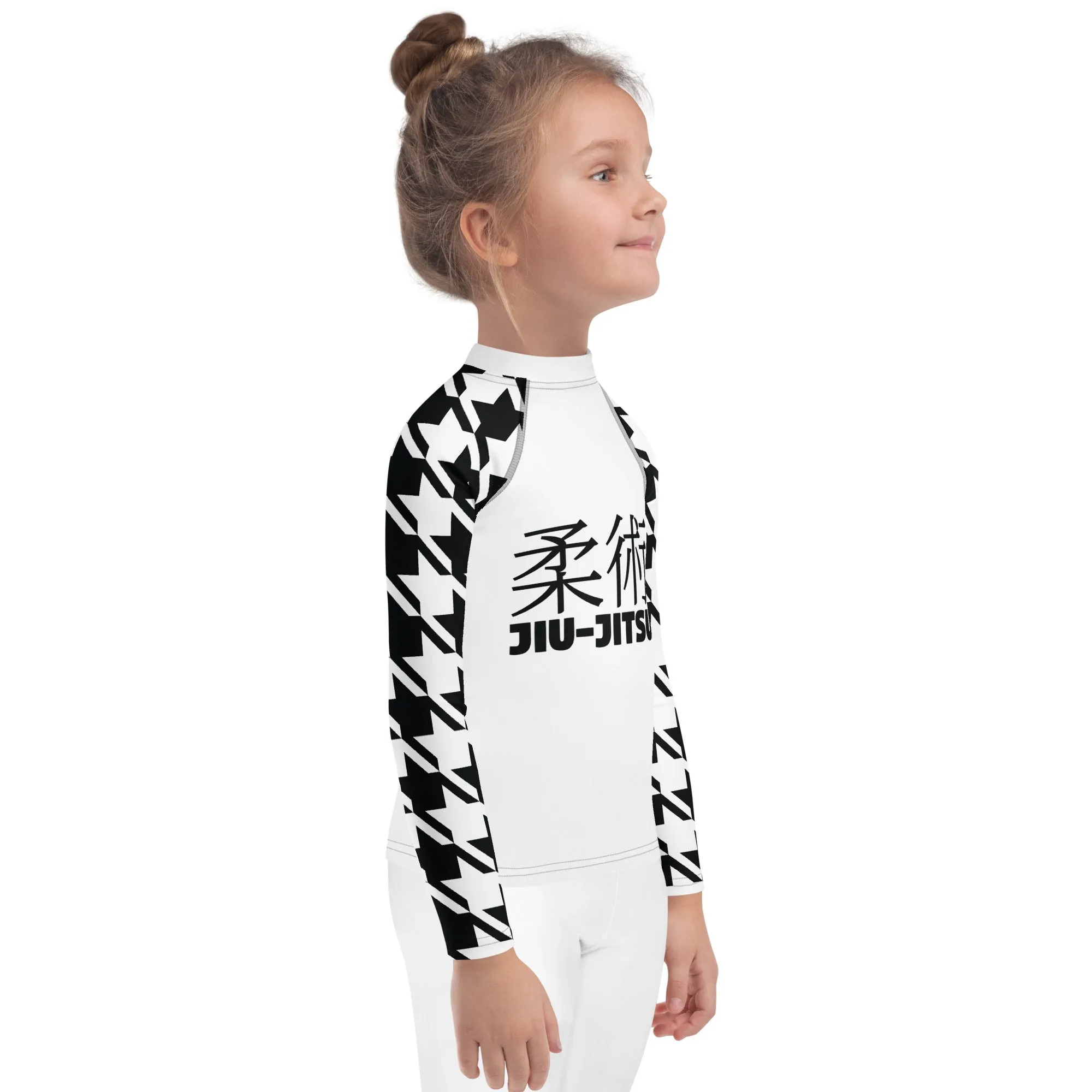 Performance Meets Style: Girl's Houndstooth Classic Jiu-Jitsu BJJ Rash Guard