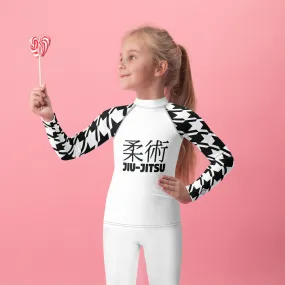 Performance Meets Style: Girl's Houndstooth Classic Jiu-Jitsu BJJ Rash Guard