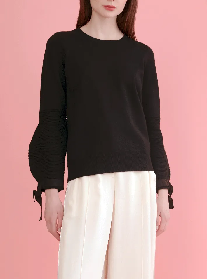 PUFF SLEEVE PULLOVER, BLACK