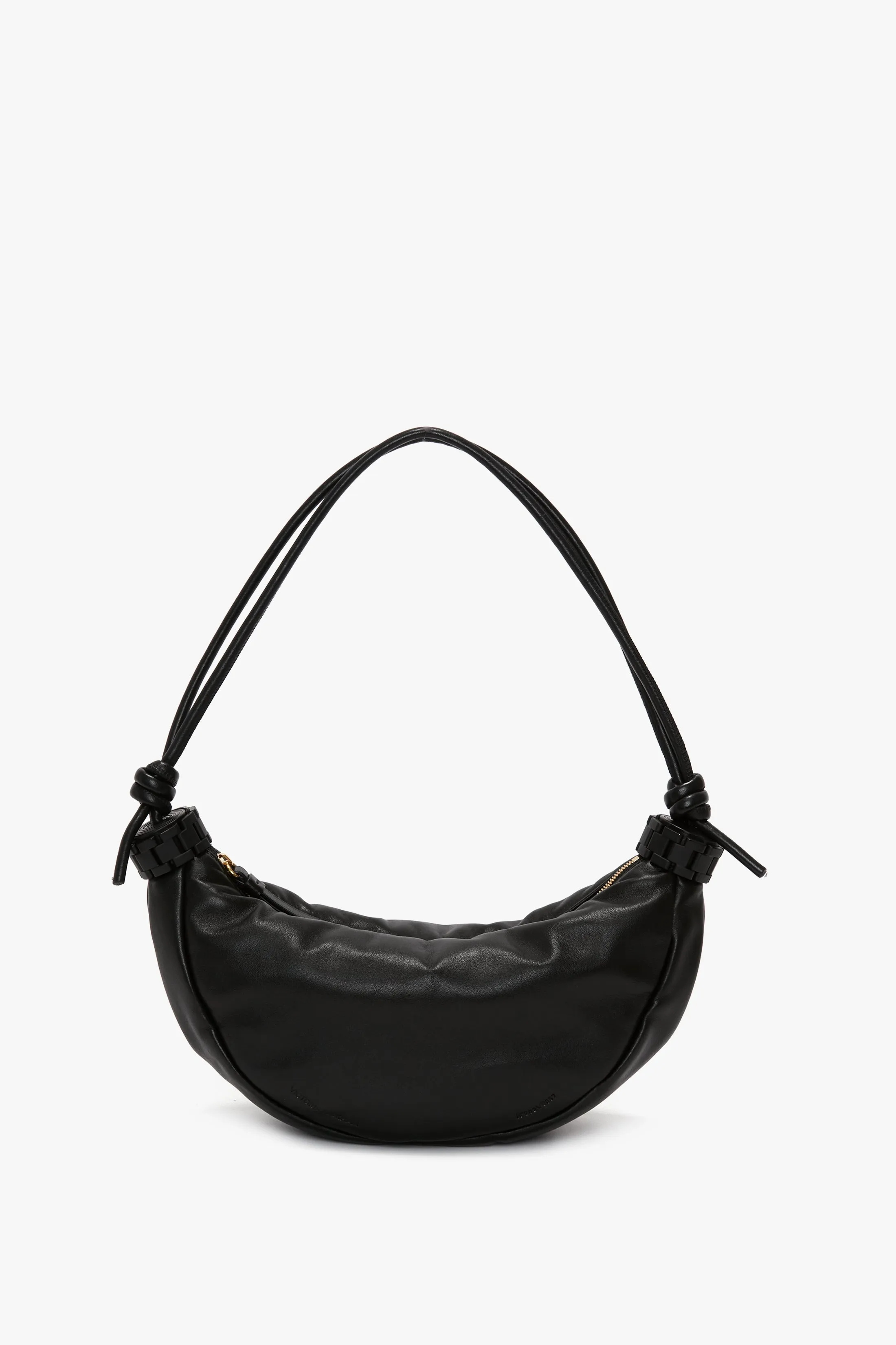 Puffy Half Moon Shoulder Bag In Black Leather