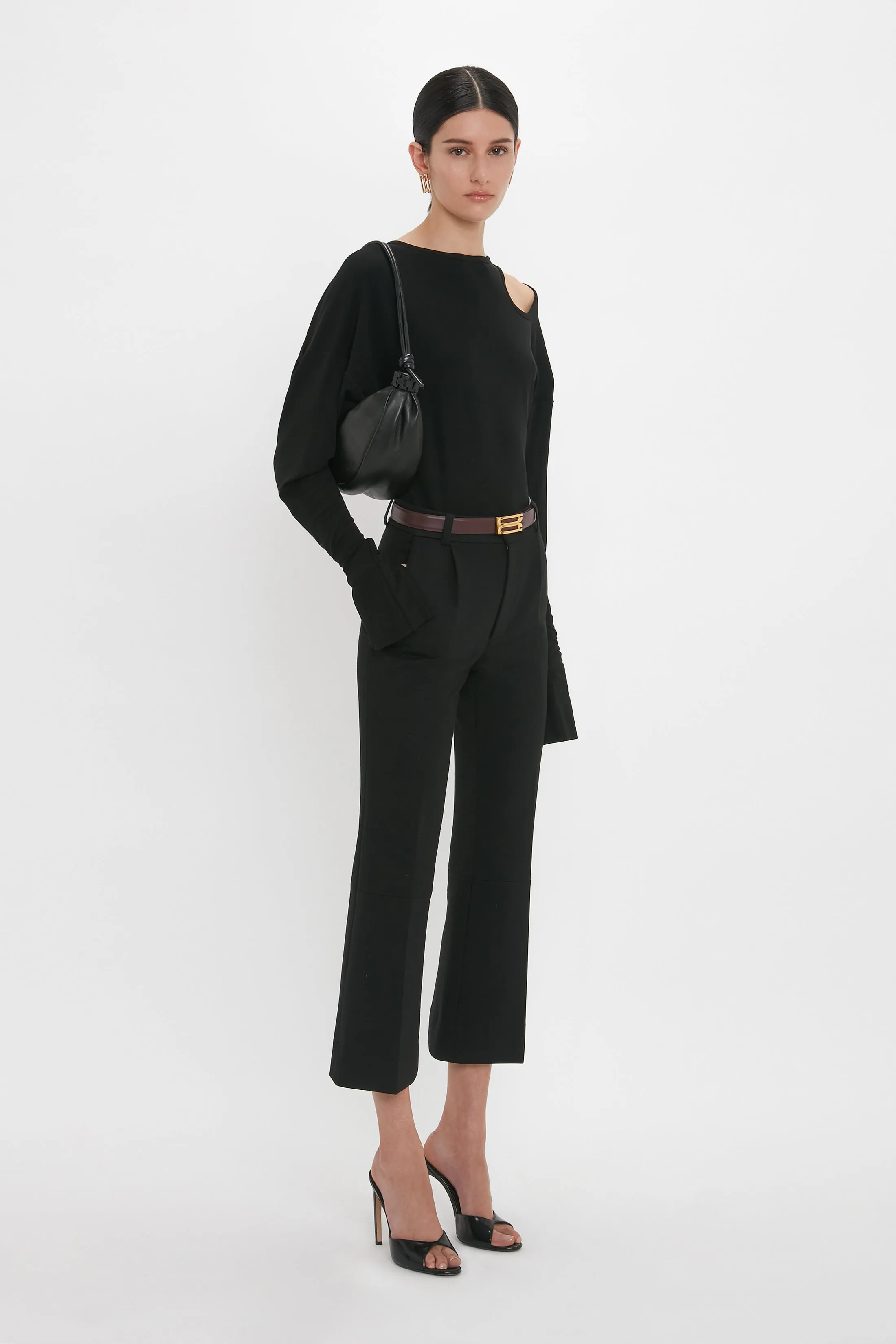 Puffy Half Moon Shoulder Bag In Black Leather