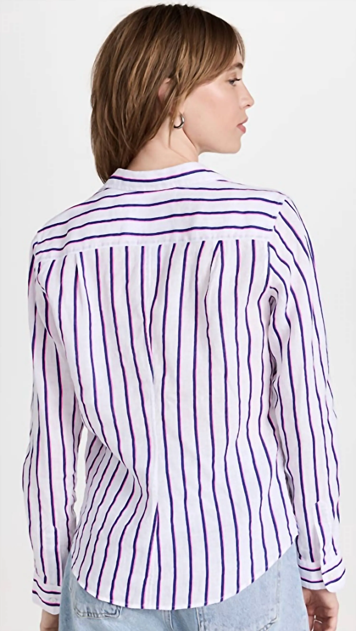 "Barry" Button Up Shirt in Neon Pink/Blur Stripe