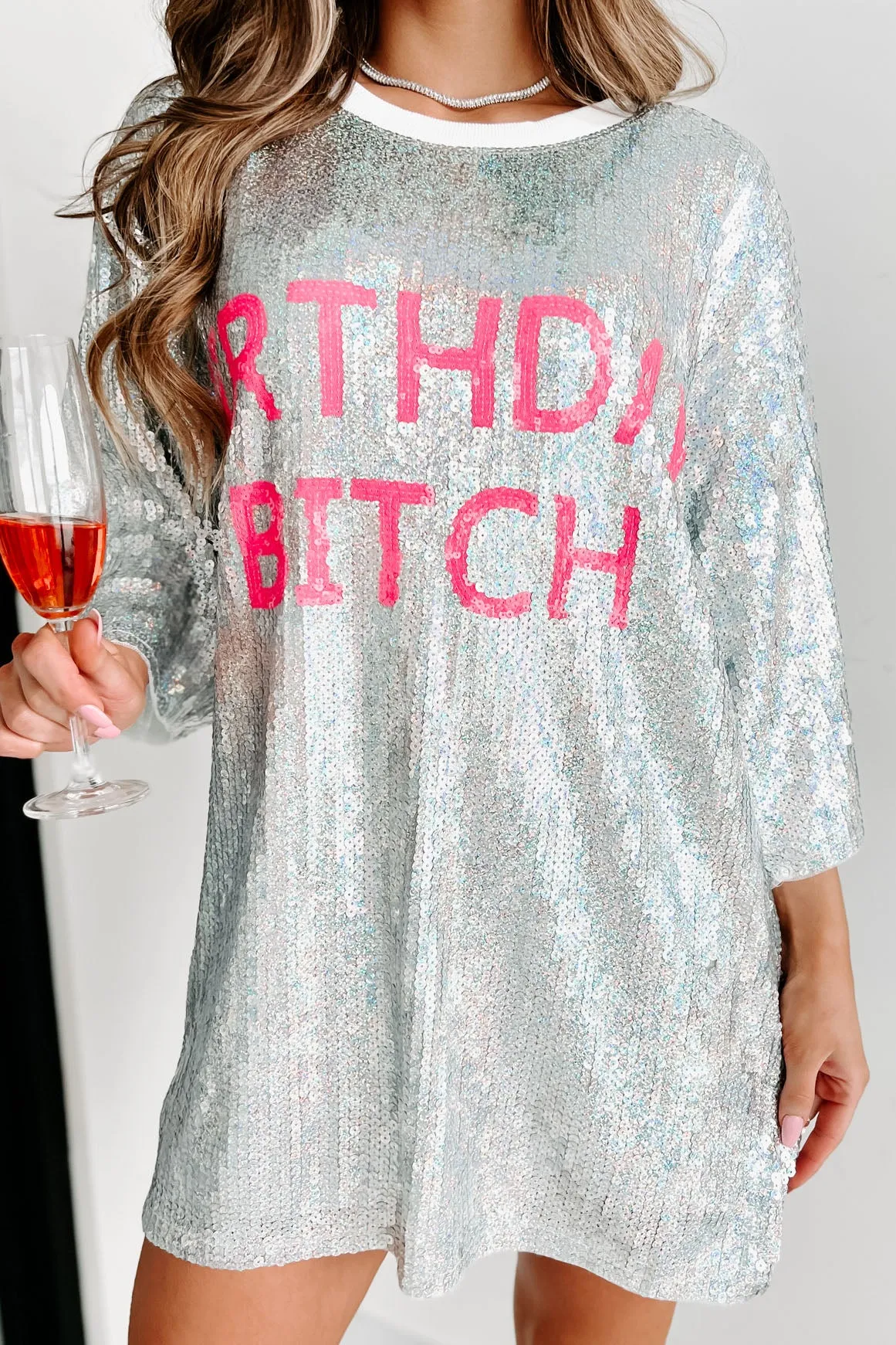 "Birthday Bitch" Sequin Mini Dress (Silver)