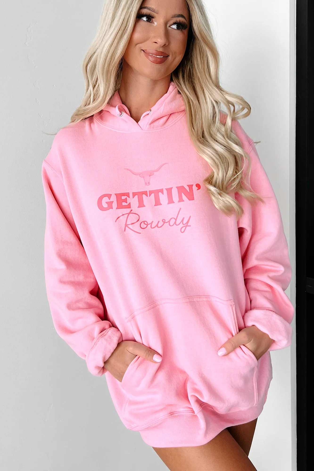 "Gettin' Rowdy” Graphic Hoodie (Candy Pink) - Print On Demand