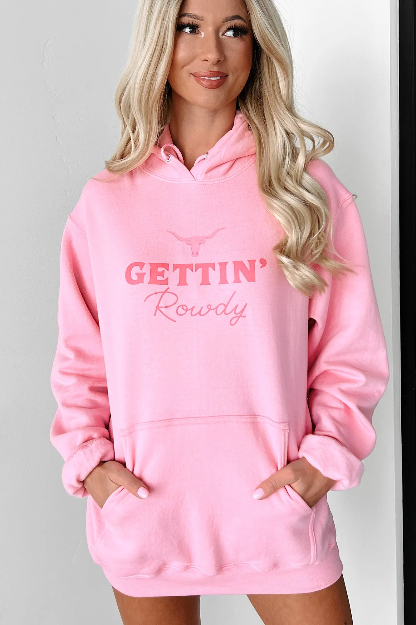 "Gettin' Rowdy” Graphic Hoodie (Candy Pink) - Print On Demand