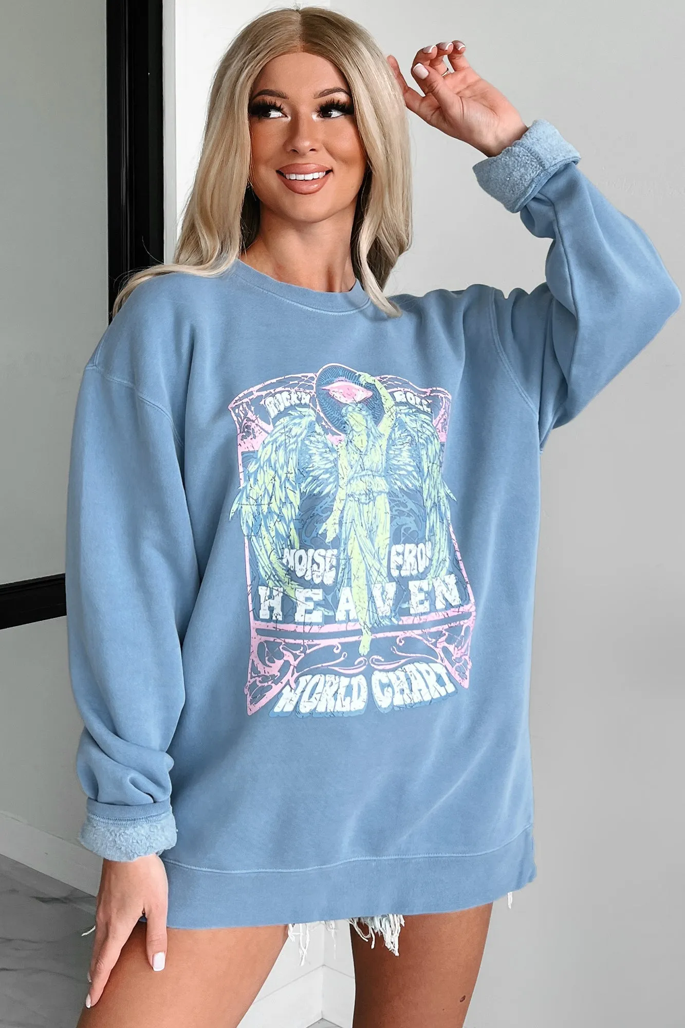 "Noise From Heaven" Graphic Crewneck (Light Blue) - Print On Demand