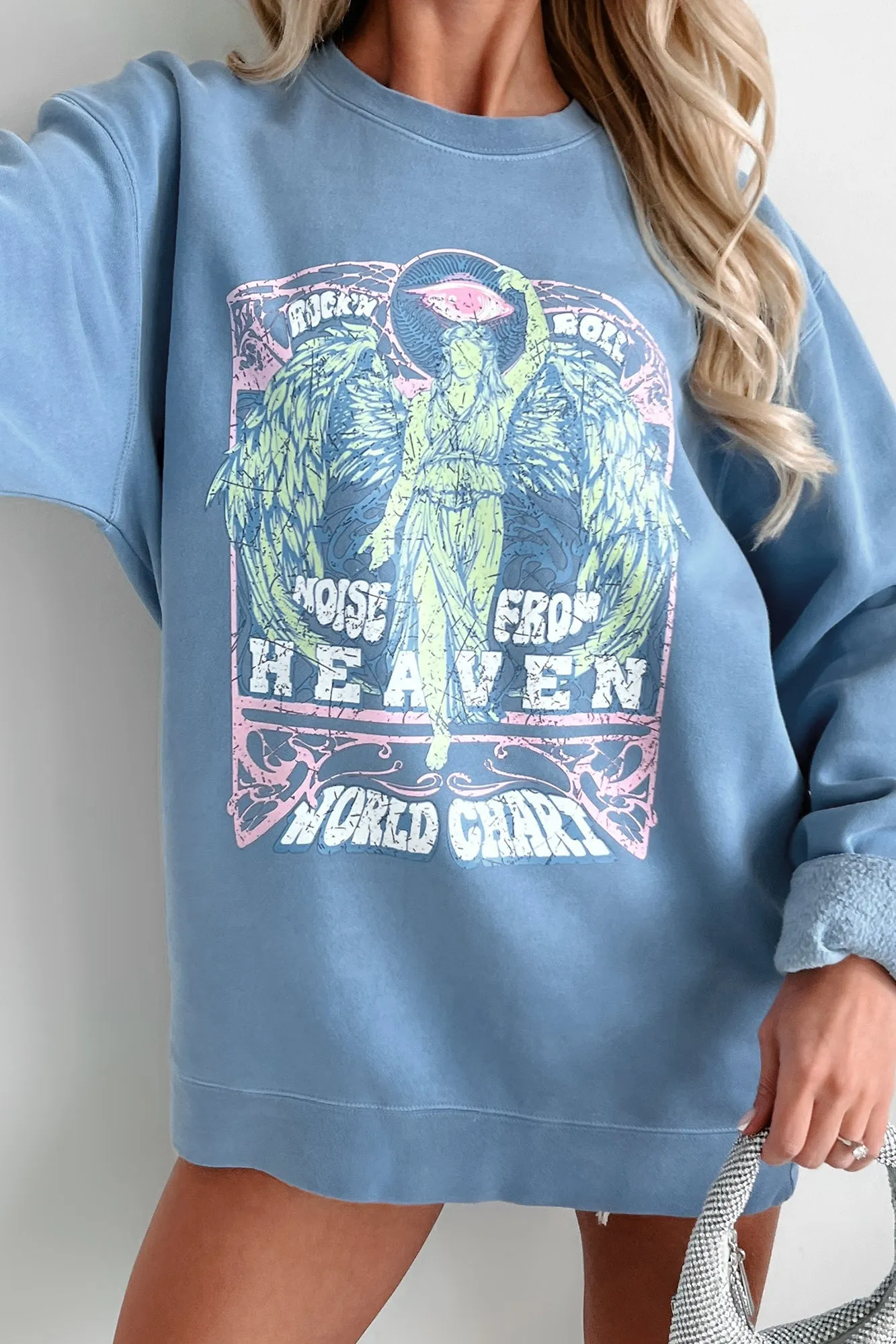 "Noise From Heaven" Graphic Crewneck (Light Blue) - Print On Demand