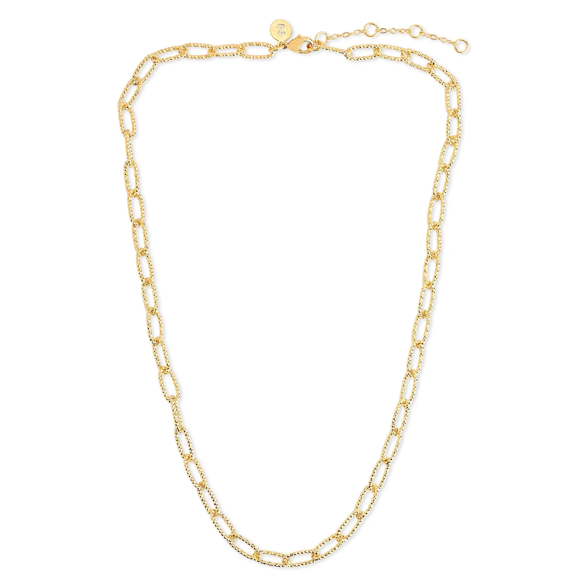 Real Gold Plated Gold Z Diamond Cut Stamp Chain Necklace