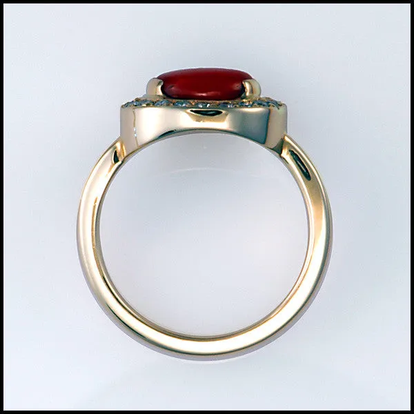 Red Coral Diamond 14kt Yellow Gold Ring