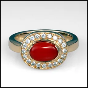 Red Coral Diamond 14kt Yellow Gold Ring