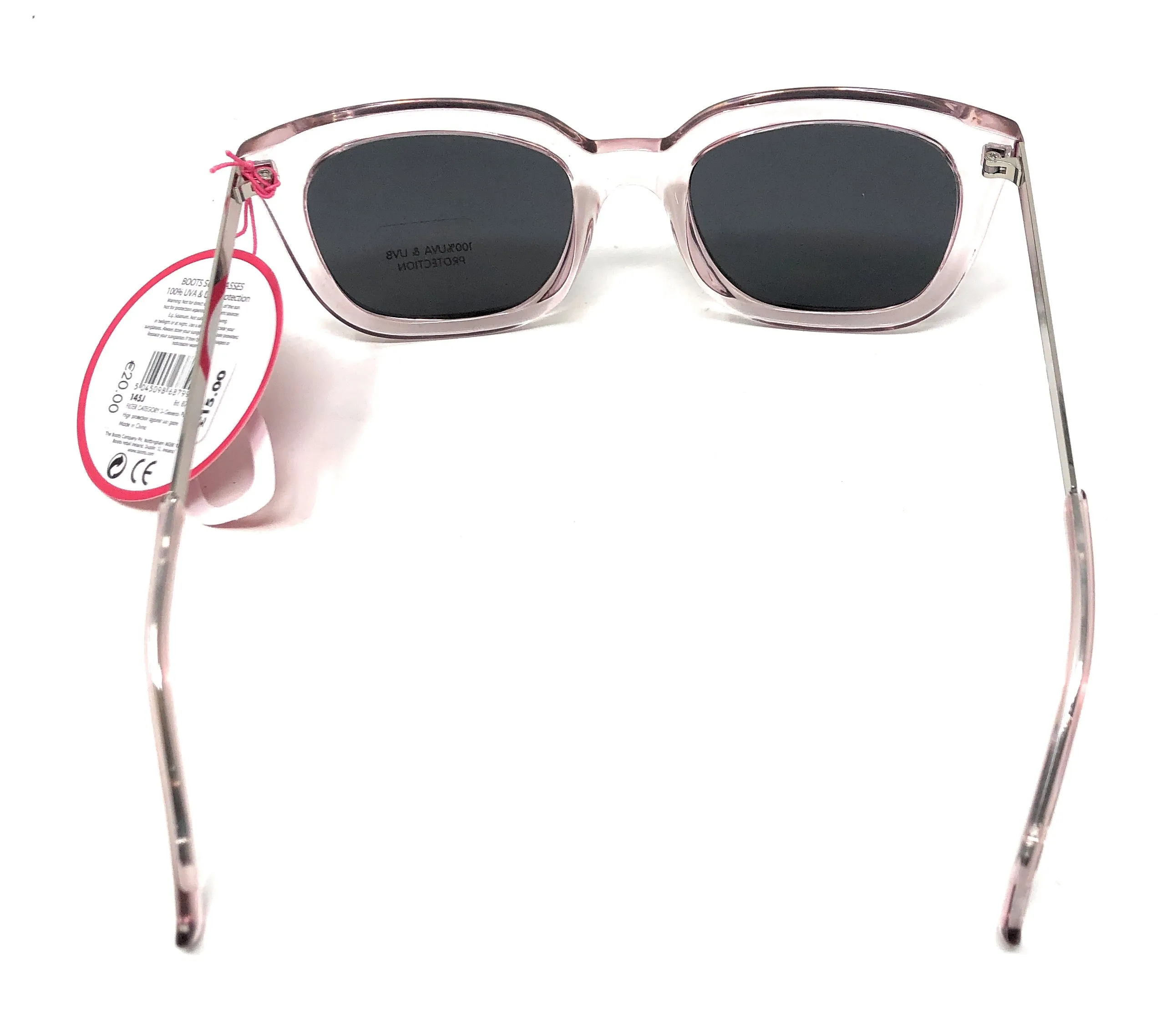 Retro Women's Sunglasses by Boots (model 145J) –  Translucent Rose Frame and Silver Arms with full UV Protection