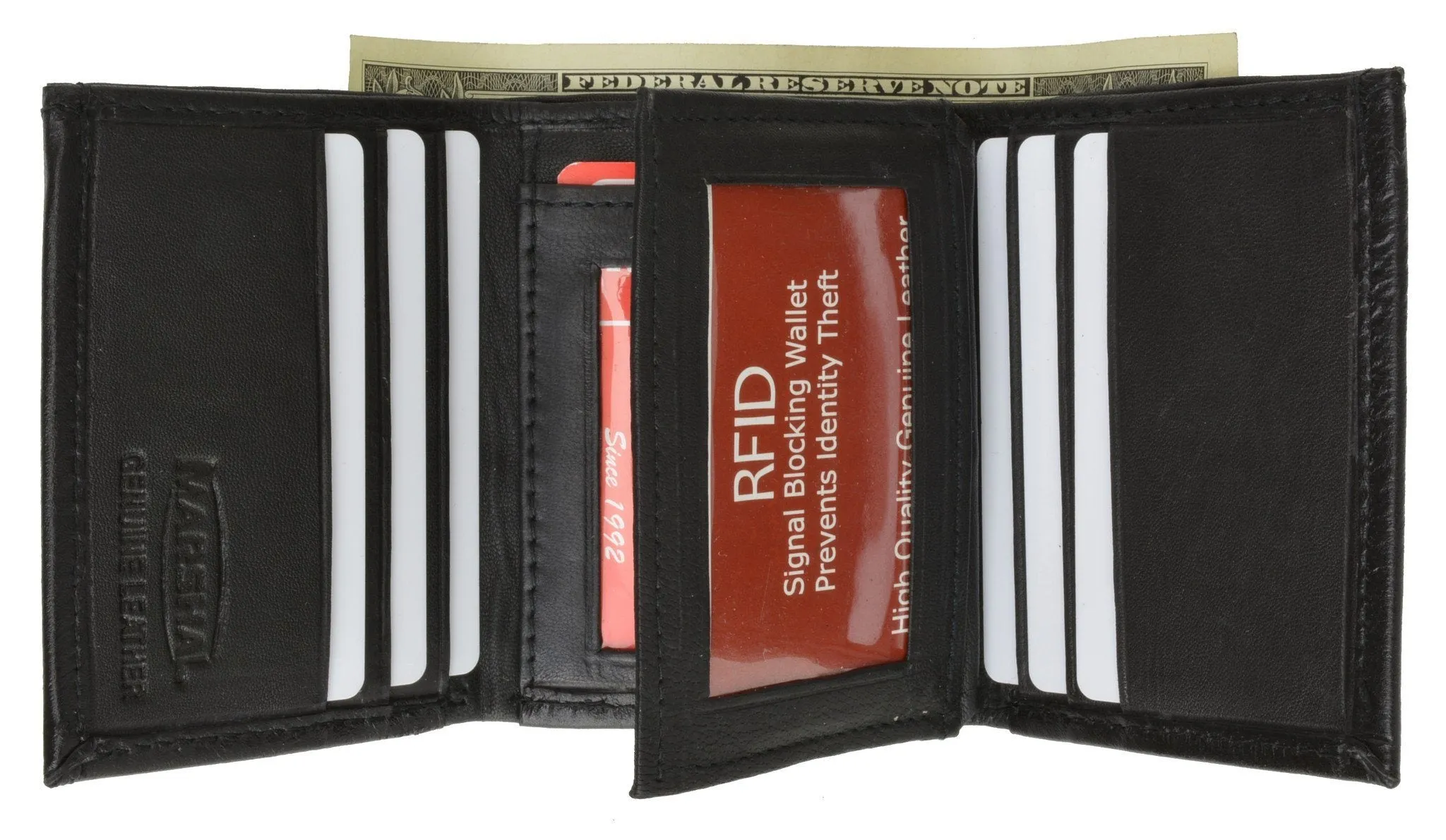 RFID Men's Trifold Leather Wallet RFID Blocking