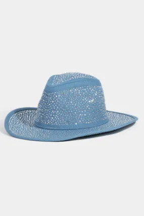 Rhinestone Pave Denim Cowboy Fedora Hat