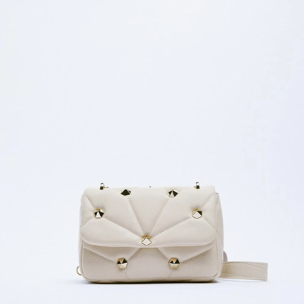 Rivet Decorative Flap Buckle Design Solid Color Crossbody Bag